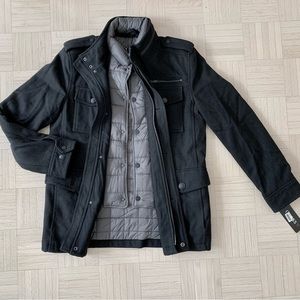 GUESS Men’s Wool-Blend Military Jacket (Black, Size S)